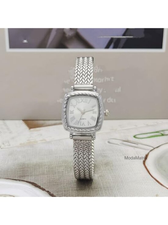 Women\'s Square Quartz Watch Vintage Roman Numeral Dial Twisted Bezel Stainless main image 5